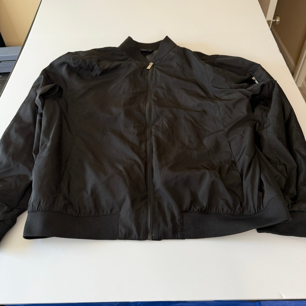 True Classic Mens Bomber Jacket Black XL Full Zip Lightweight Ribbed Trim